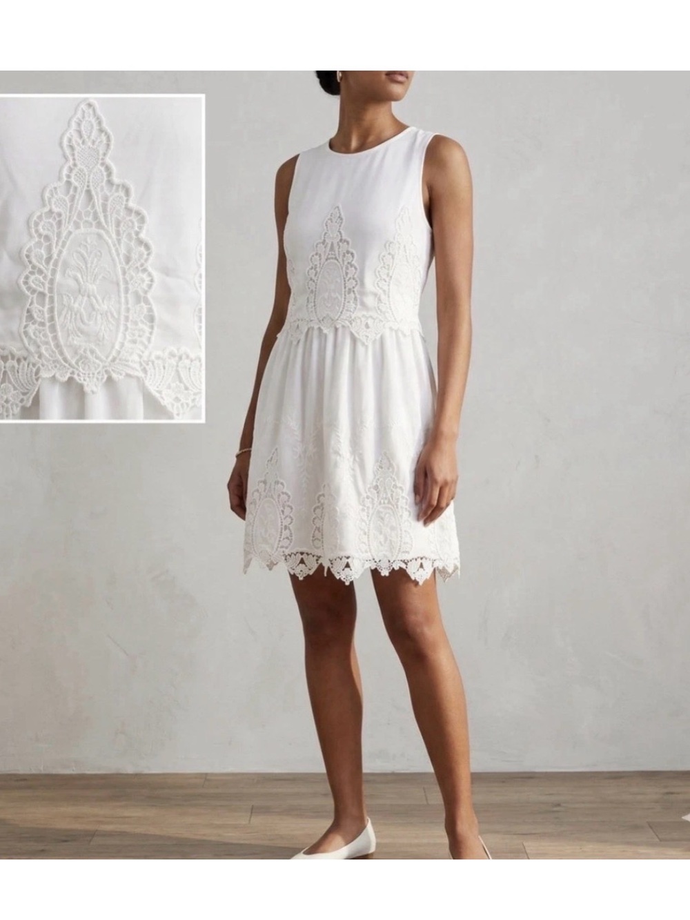 Forever 21 Boho White Lace Crochet Mini Dress Sleeveless Embroidered Festival S